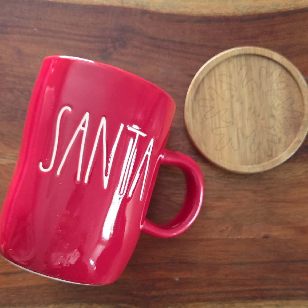 Rae Dunn Red Santa Mug with Wooden Lid